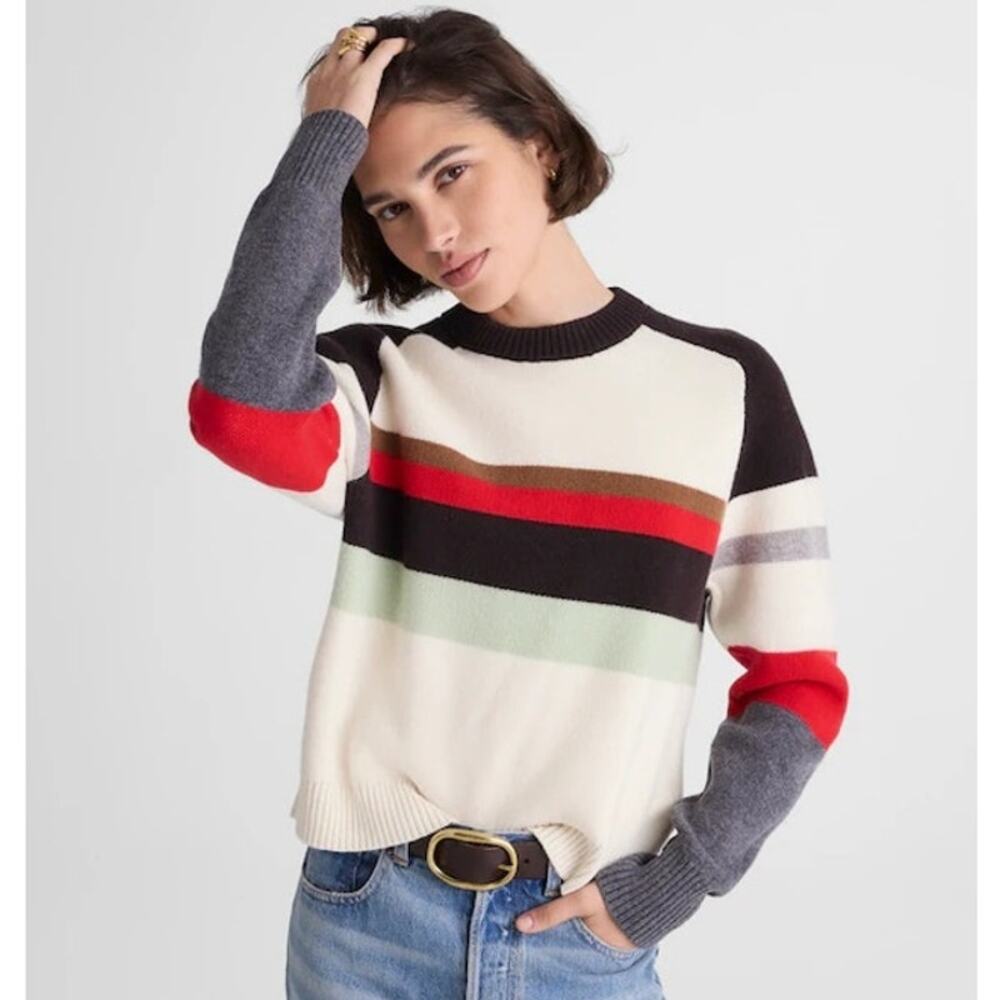 NWT Madewell Raglan Sleeve Sweater Colorblock Merino Wool Stripe Womens Size XXS
